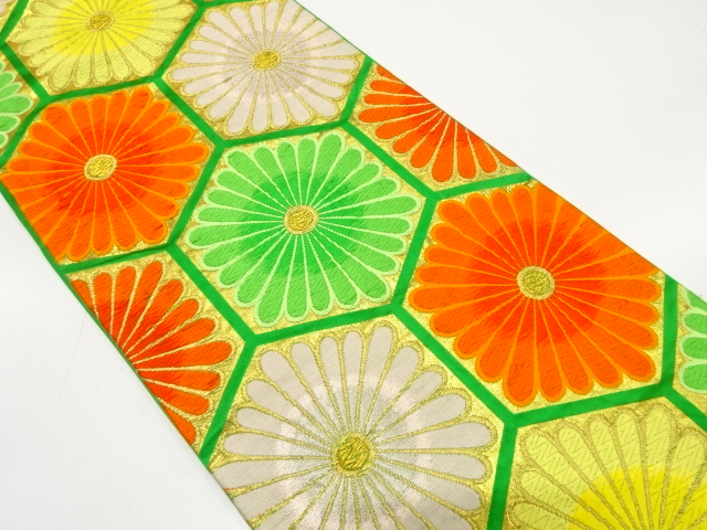 JAPANESE KIMONO / ANTIQUE FUKURO OBI / SILK / WOVEN KIKU KIKKO PATTERN